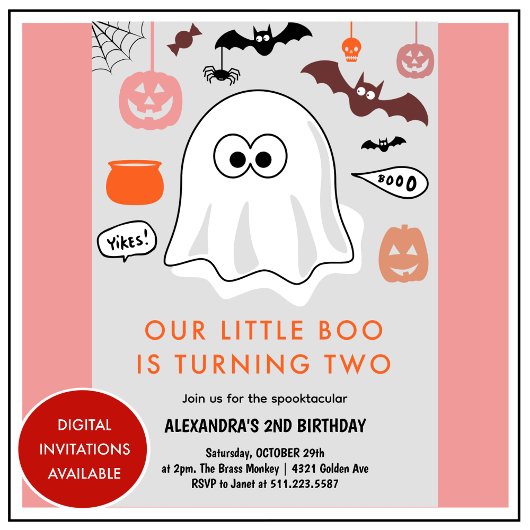 Halloween 2e verjaardag spooktacular kleine boo kaart