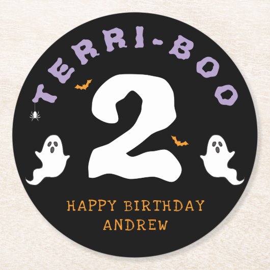 Halloween 2e Verjaardag Terri-Boo Twos Ghost Gothi Ronde Kartonnen Onderzetter (Voorkant)