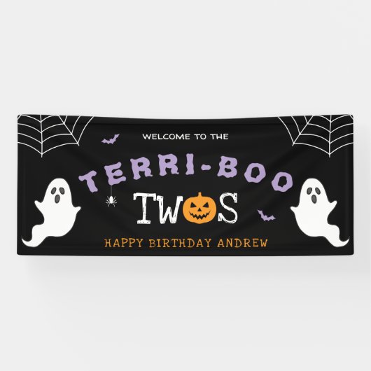 Halloween 2e Verjaardag Terri-Boo Twos Ghost Gothi Spandoek (Horizontaal)