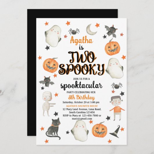 Halloween 2e verjaardag Uitnodiging twee Spooky (Voorkant / Achterkant)