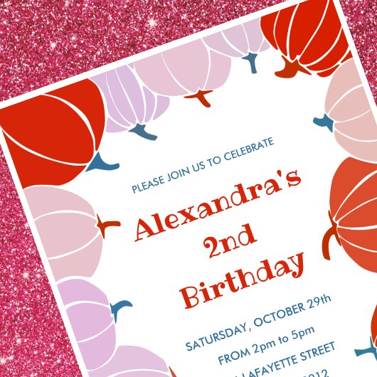 Halloween 2e verjaardag uitnodigingen pompoen meis