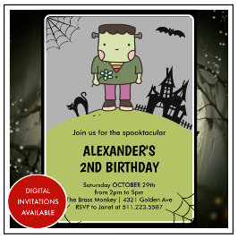 Halloween 2e verjaardagsuitnodigingen schattig Mon Kaart