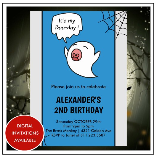 Halloween 2e verjaardagsuitnodigingen spooky boo kaart