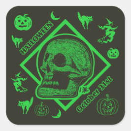 Halloween 31 oktober Collage Green Vierkante Sticker
