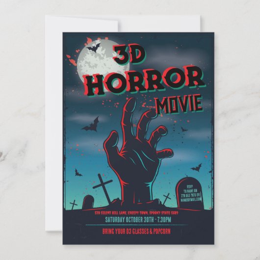 Halloween 3D Film Horror Party Uitnodiging (Voorkant)