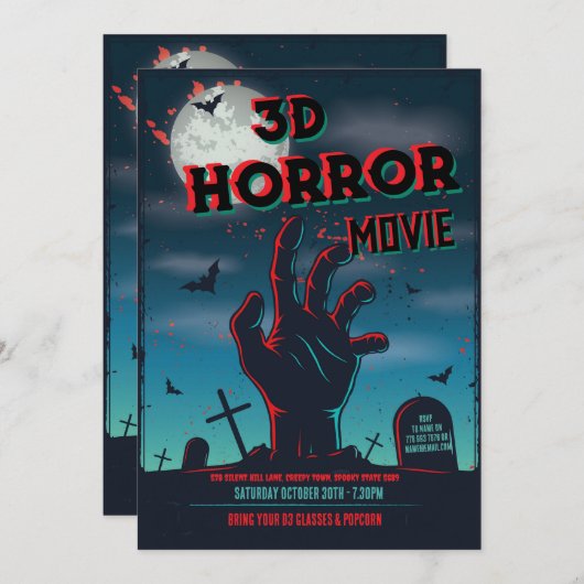 Halloween 3D Film Horror Party Uitnodiging (Voorkant / Achterkant)