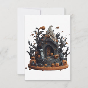 Halloween 3D Haunted Kat House Bedankkaart