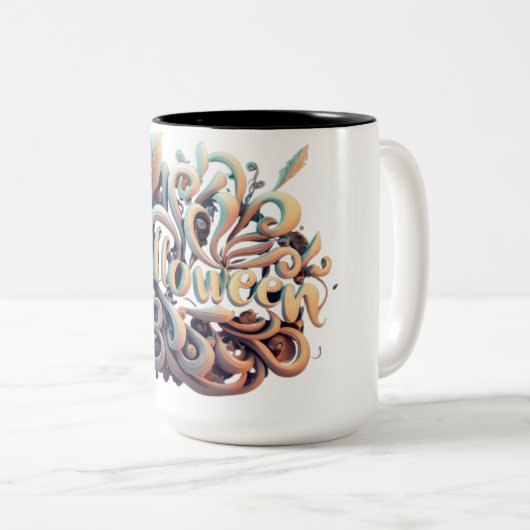 Halloween 3D Logo #2 Tweekleurige Koffiemok (Voorkant rechts)