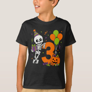 Halloween 3e verjaardag 3 jaar oud skelet t-shirt