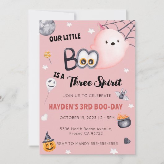 Halloween 3e verjaardag meisje drie geest kaart (Voorkant)