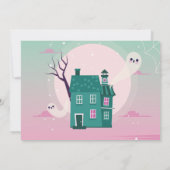 Halloween 4e feestje foto spookhuis griezelhuis kaart (Achterkant)