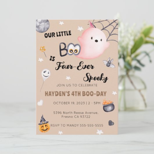 Halloween 4e verjaardag vier ooit griezelige uitno kaart (Staand voorkant)