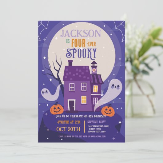 Halloween 4TH Ghosts Four House Party achtervolgd Kaart (Staand voorkant)