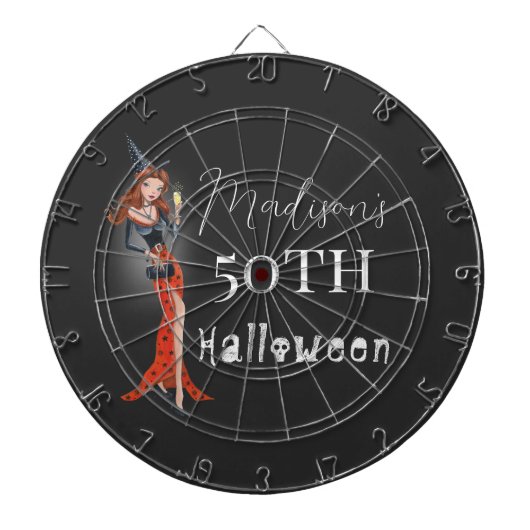Halloween 50 e Vrouw Verjaardagsfeest Dartbord (Voorkant)