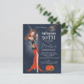 Halloween 50 th Birthday Party Invitation Briefkaa Kaart (Staand voorkant)