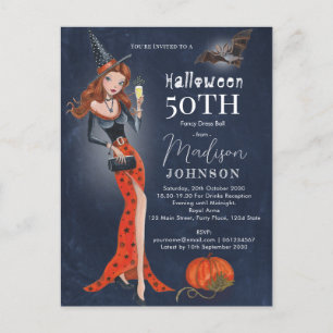 Halloween 50e verjaardagsfeest uitnodigingskaart briefkaart