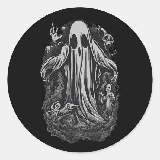 Halloween 8 geest, vreselijk, griezelig, eng, kwaa ronde sticker (Voorkant)