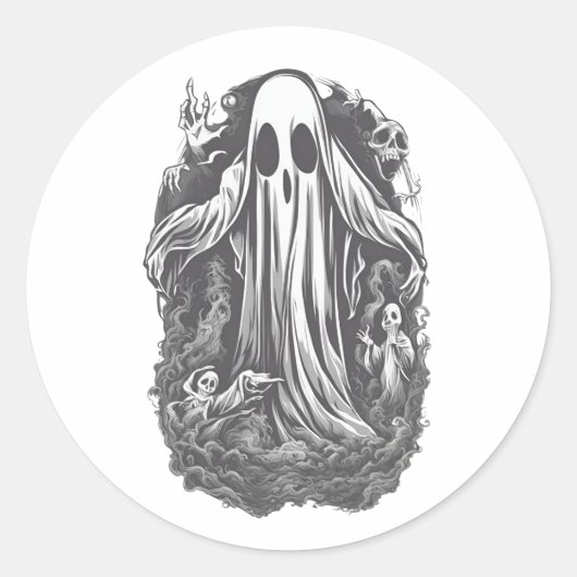 Halloween 8 geest, vreselijk, griezelig, eng, kwaa ronde sticker (Voorkant)