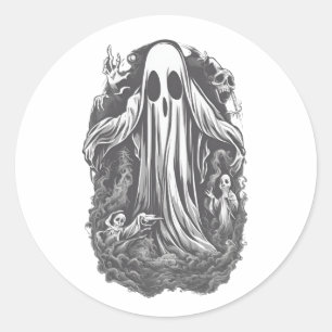 Halloween 8 geest, vreselijk, griezelig, eng, kwaa ronde sticker