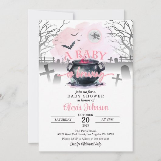 Halloween A Baby brouwt Baby shower roze Kaart (Voorkant)