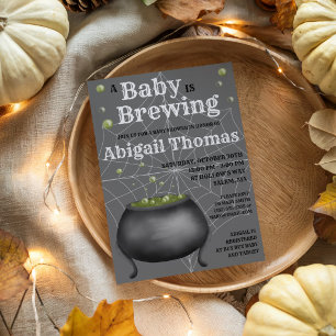 Halloween A Baby is Brewing Baby Shower Uitnodigin Kaart