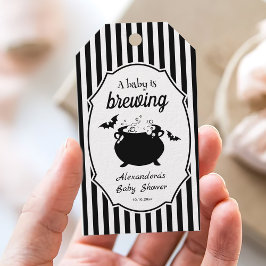 Halloween A Baby is het brouwen van Baby shower gu Cadeaulabel