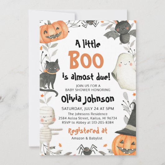 Halloween A Little Boo Baby shower Invitation Kaart (Voorkant)