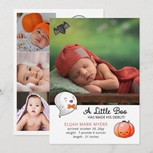 Halloween A Little Boo Ghost - Baby Boy Birth (Voorkant / Achterkant)