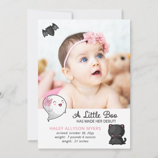 Halloween A Little Boo Ghost - Baby Girl Birth (Voorkant)