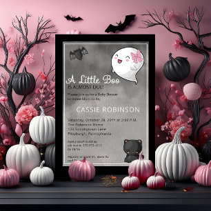 Halloween A Little Boo Ghost Girl Baby shower Invi Kaart