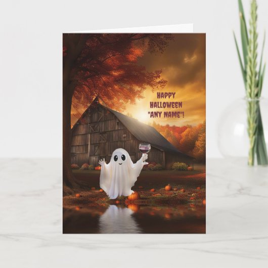 Halloween Aangepaste Naam Schattig Spookje met Wij Kaart (Voorkant)