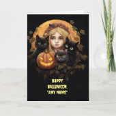 Halloween Aangepaste Naam Schattige Zwart Katten e Kaart (Voorkant)