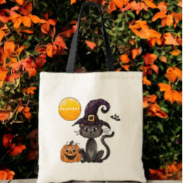 Halloween Aangepaste Zwarte Kat Halloween Snoep Tote Bag
