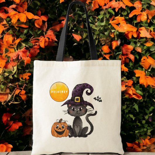 Halloween Aangepaste Zwarte Kat Halloween Snoep Tote Bag