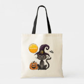 Halloween Aangepaste Zwarte Kat Halloween Snoep Tote Bag (Achterkant)