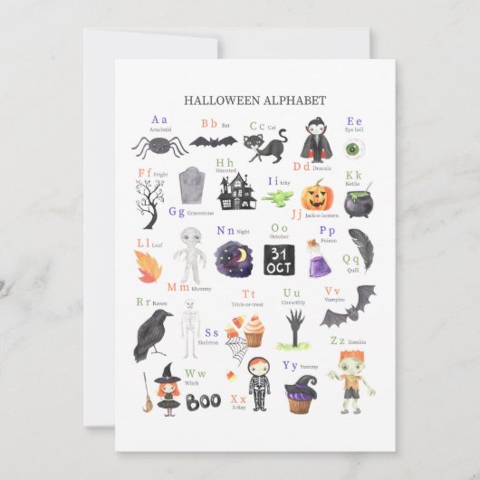 Halloween ABC Poster Kinder Studiegids Kaart (Voorkant)