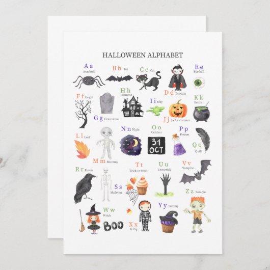 Halloween ABC Poster Kinder Studiegids Kaart (Voorkant / Achterkant)