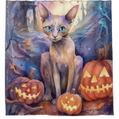 Halloween Abessijnse kat met pompoen eng Douchegordijn (Voorkant)