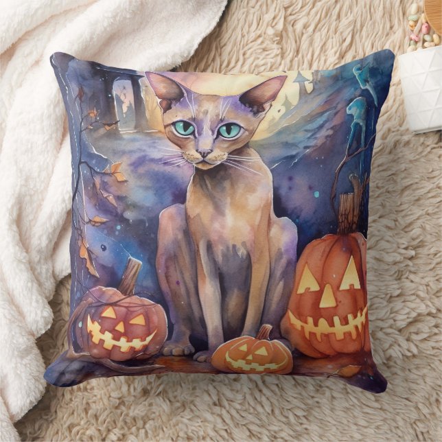 Halloween Abessijnse kat met pompoenen griezelig Kussen (Deken)