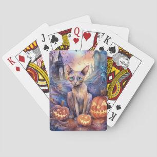 Halloween Abessijnse kat met pompoenen griezelig Pokerkaarten
