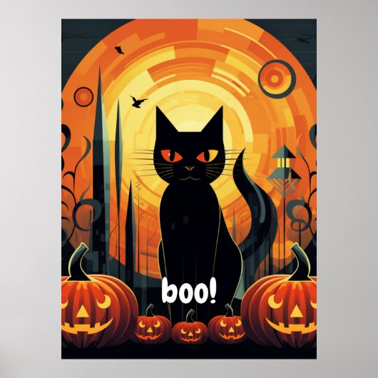 Halloween Abstract zwart kat en pompoen ontwerp Poster (Voorkant)