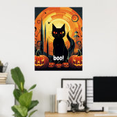 Halloween Abstract zwart kat en pompoen ontwerp Poster (Thuiskantoor)
