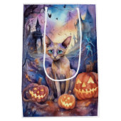 Halloween Abyssiniaans kat met pompoenen Medium Cadeauzakje (Achterkant)