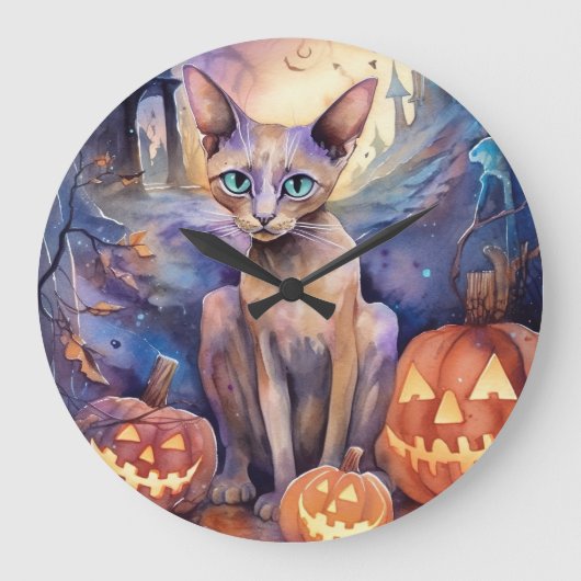 Halloween Abyssiniaanse kat met pompoeneng Grote Klok (Voorkant)