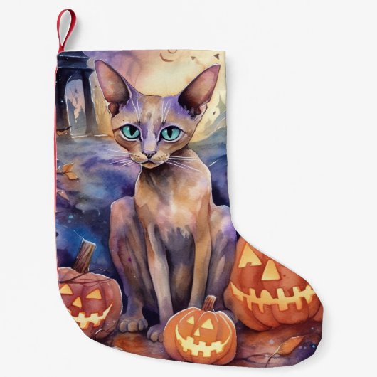 Halloween Abyssiniaanse kat met pompoeneng Kleine Kerstsok (Voorkant)