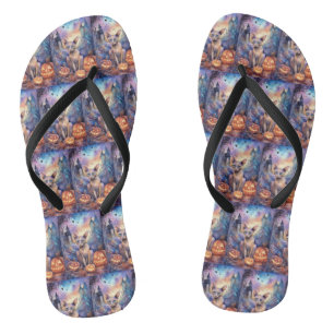 Halloween Abyssiniaanse kat met pompoeneng Teenslippers