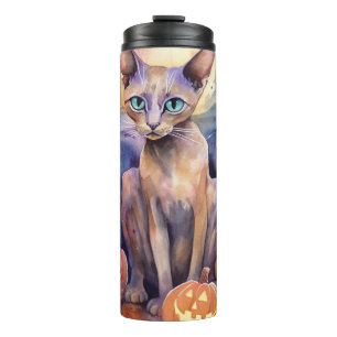 Halloween Abyssiniaanse kat met pompoeneng Thermosbeker