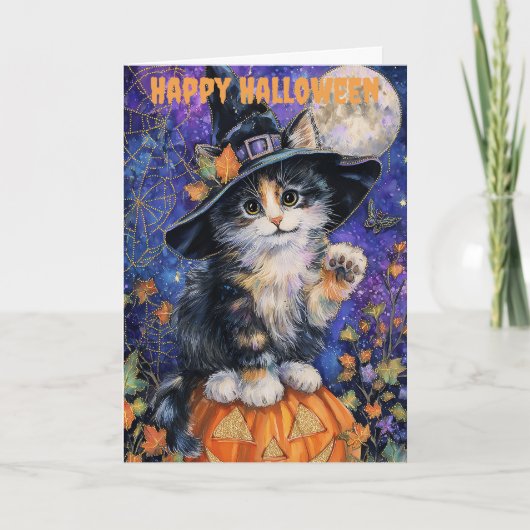 Halloween Abyssinian Cat Feestdagen Kaart (Voorkant)