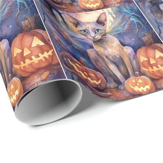 Halloween Abyssinians Kat met pompoenen eng Cadeaupapier (Rol Hoek)