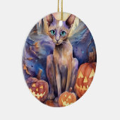 Halloween Abyssinians Kat met pompoenen eng Keramisch Ornament (Rechts)